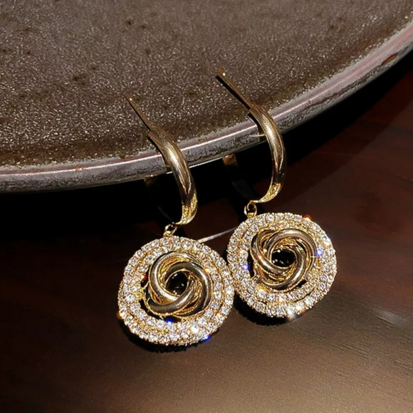💖Golden Classic Crystal Swirls Earrings - Picture 2 of 4